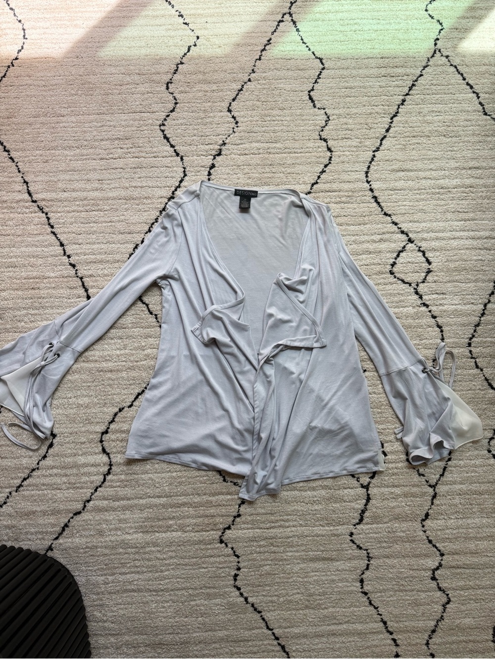 City Chic Pale Gray Ruffle-Front Tunic with Flared Tie Sleeves